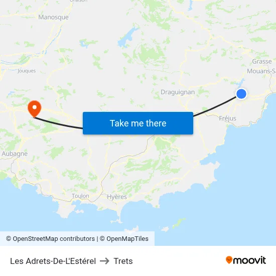 Les Adrets-De-L'Estérel to Trets map