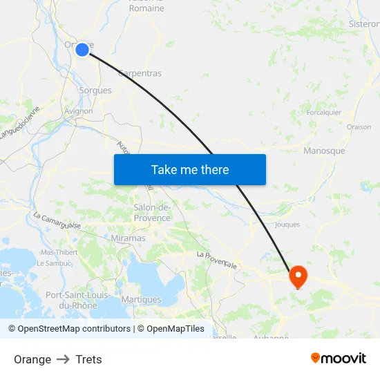 Orange to Trets map