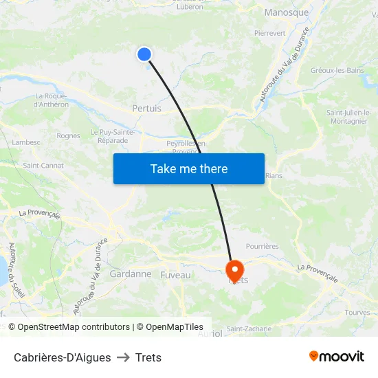 Cabrières-D'Aigues to Trets map