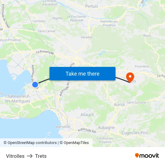 Vitrolles to Trets map
