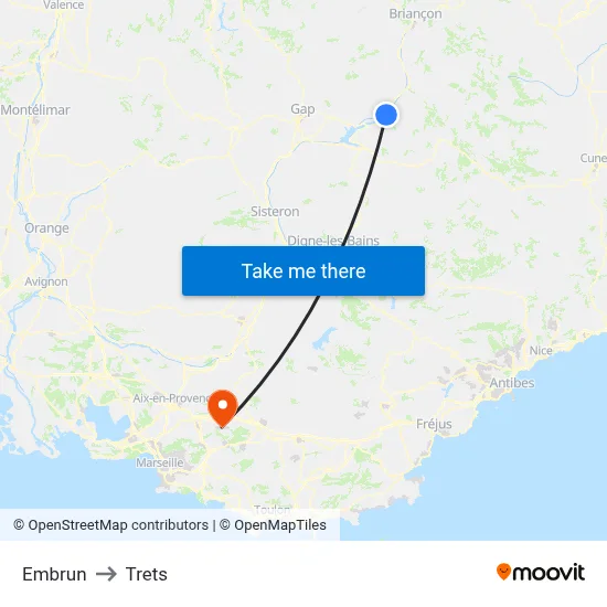 Embrun to Trets map