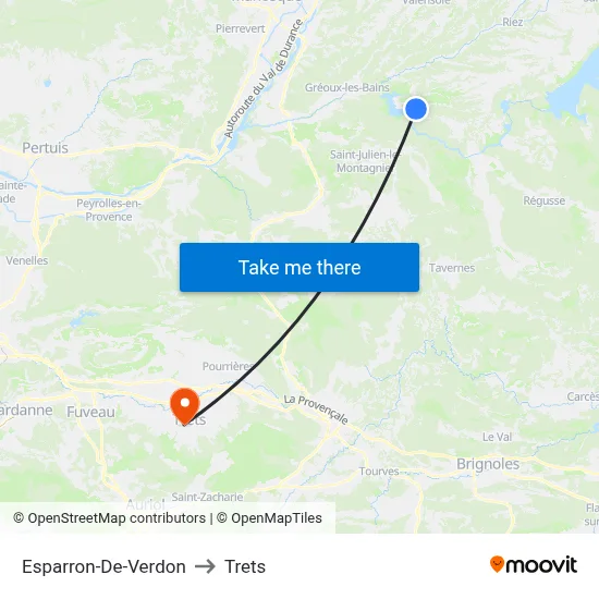 Esparron-De-Verdon to Trets map