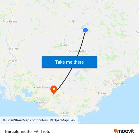 Barcelonnette to Trets map