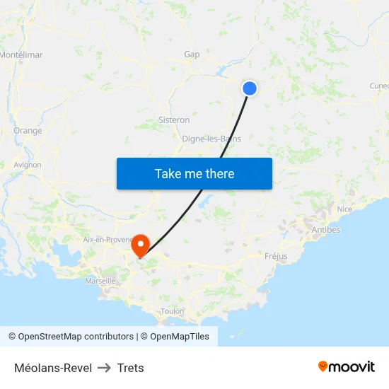Méolans-Revel to Trets map