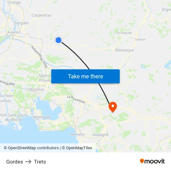 Gordes to Trets map