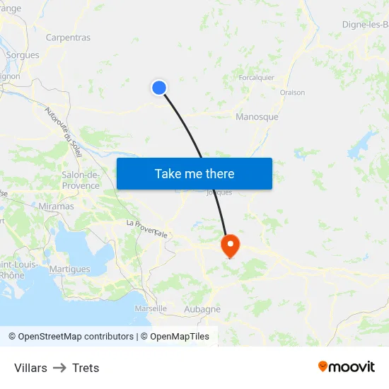 Villars to Trets map
