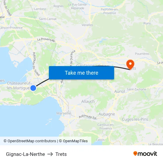 Gignac-La-Nerthe to Trets map