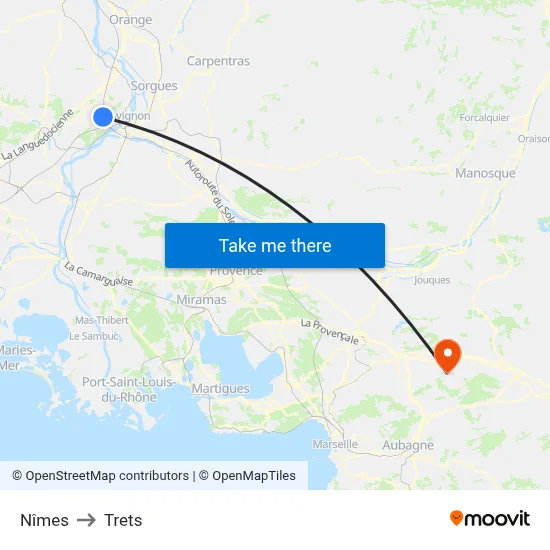 Nîmes to Trets map