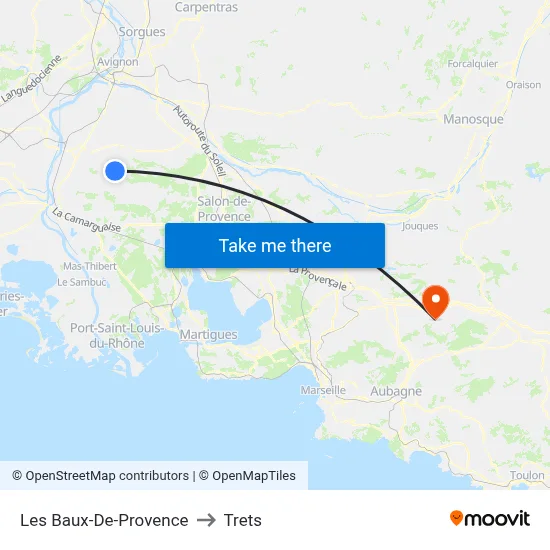 Les Baux-De-Provence to Trets map