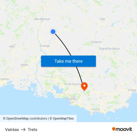 Valréas to Trets map