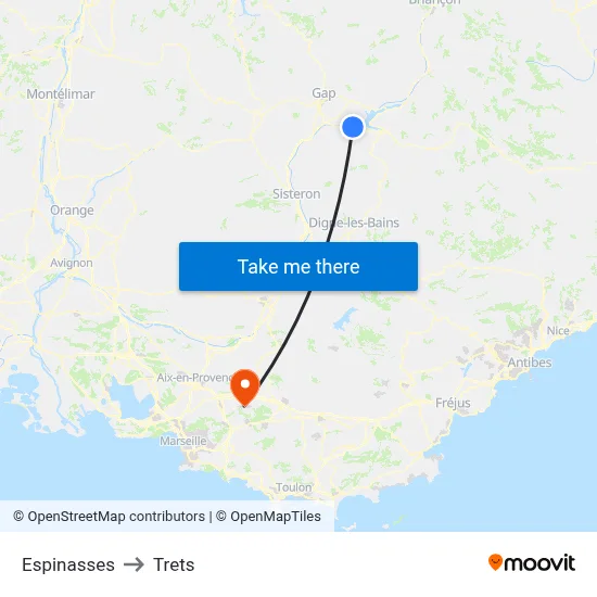 Espinasses to Trets map