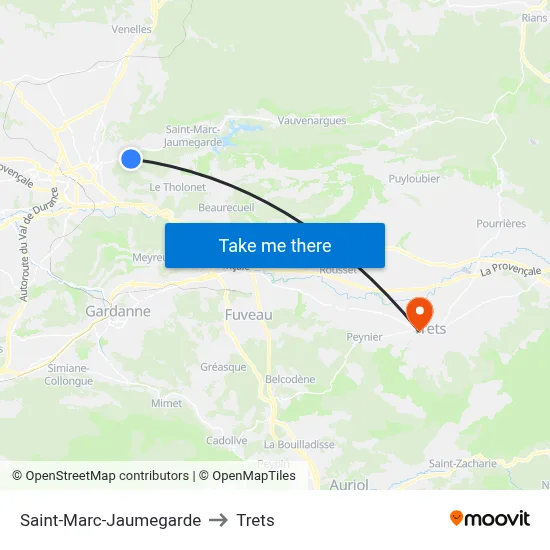 Saint-Marc-Jaumegarde to Trets map