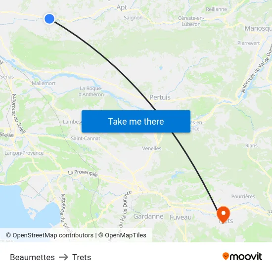 Beaumettes to Trets map
