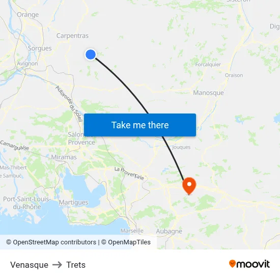 Venasque to Trets map