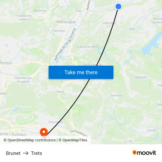 Brunet to Trets map