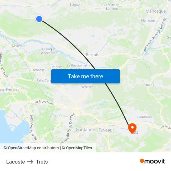 Lacoste to Trets map