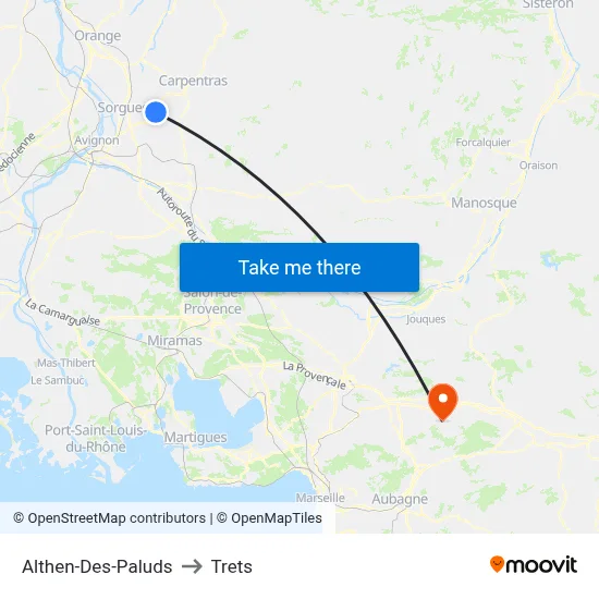 Althen-Des-Paluds to Trets map