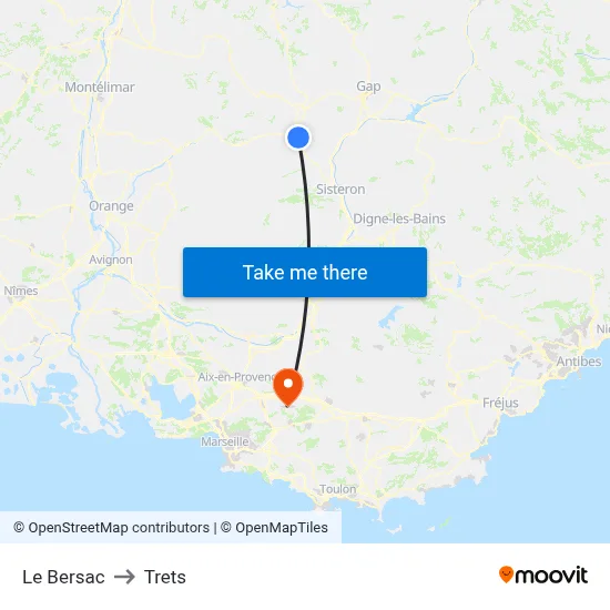 Le Bersac to Trets map