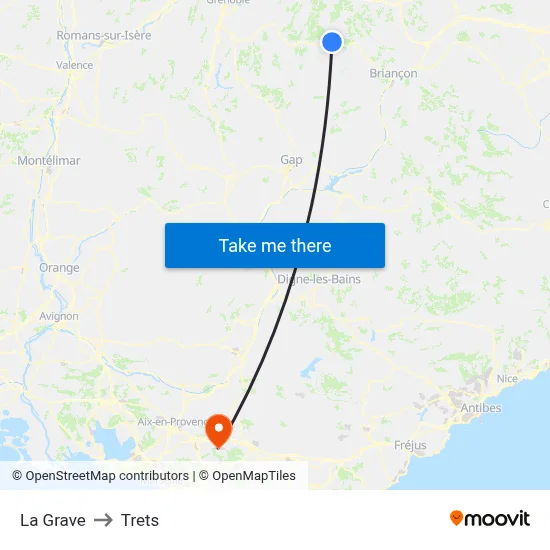 La Grave to Trets map