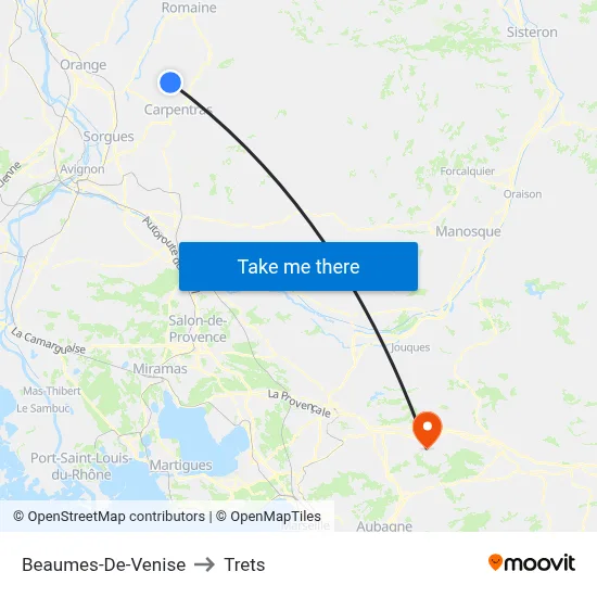 Beaumes-De-Venise to Trets map