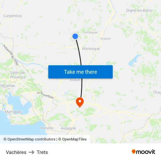 Vachères to Trets map