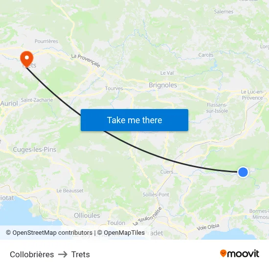 Collobrières to Trets map