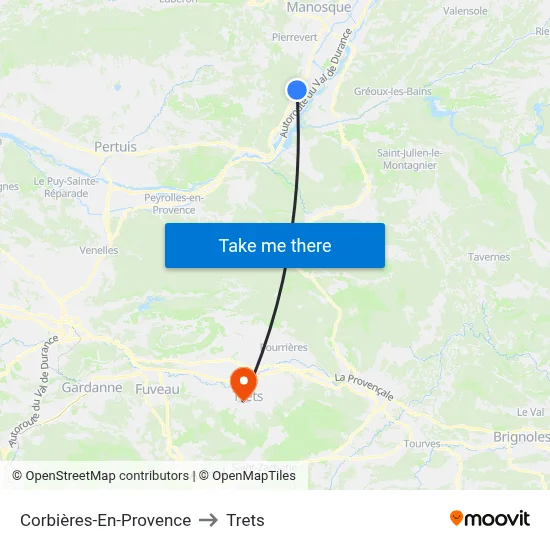 Corbières-En-Provence to Trets map