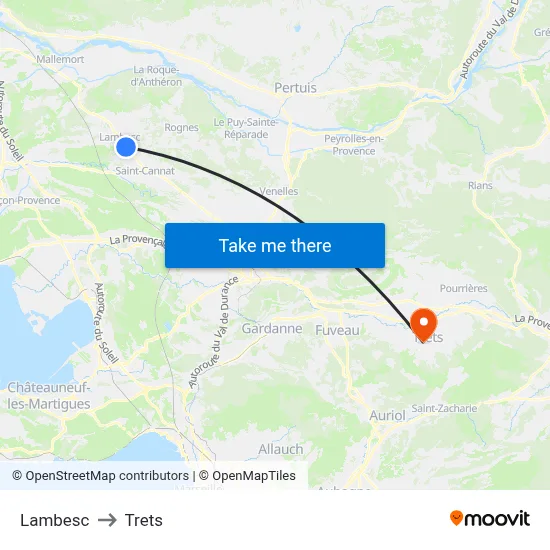 Lambesc to Trets map