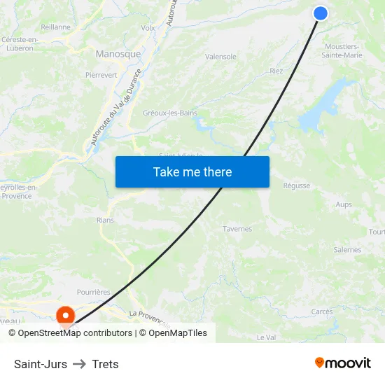 Saint-Jurs to Trets map
