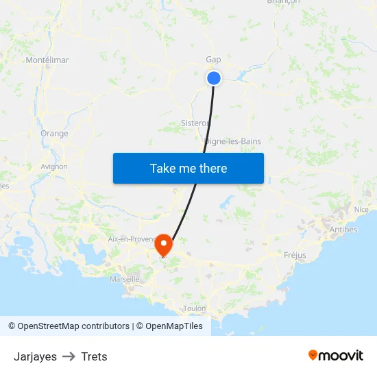 Jarjayes to Trets map
