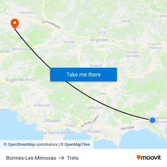 Bormes-Les-Mimosas to Trets map