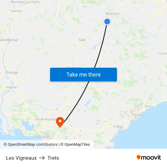 Les Vigneaux to Trets map