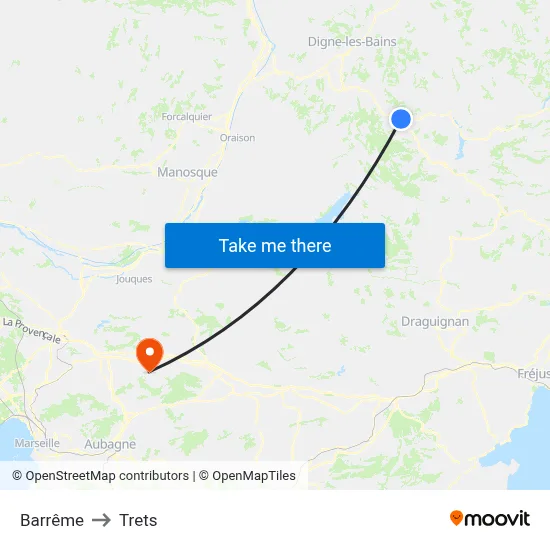 Barrême to Trets map