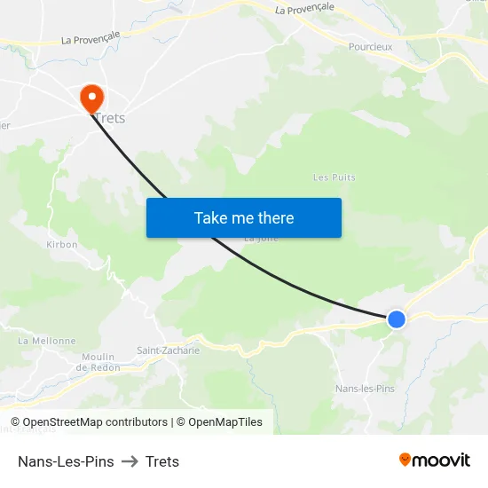 Nans-Les-Pins to Trets map