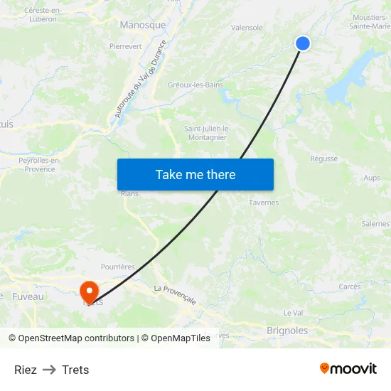 Riez to Trets map