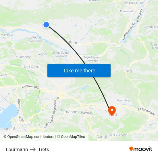 Lourmarin to Trets map
