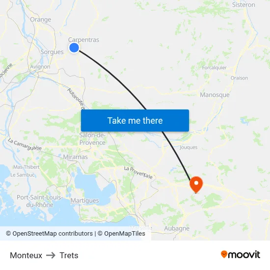 Monteux to Trets map