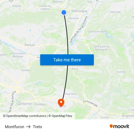 Montfuron to Trets map