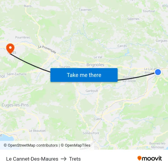 Le Cannet-Des-Maures to Trets map