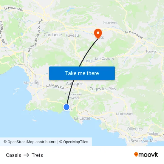 Cassis to Trets map