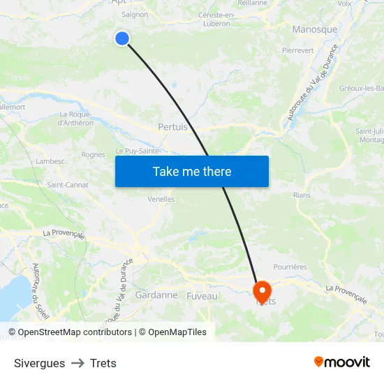 Sivergues to Trets map