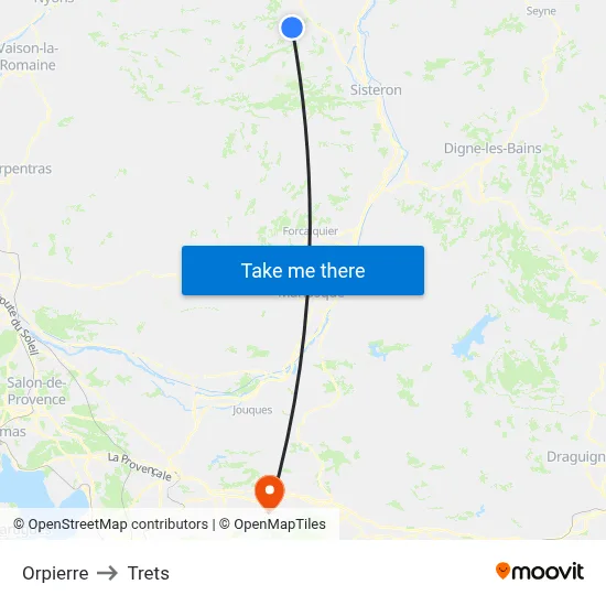 Orpierre to Trets map