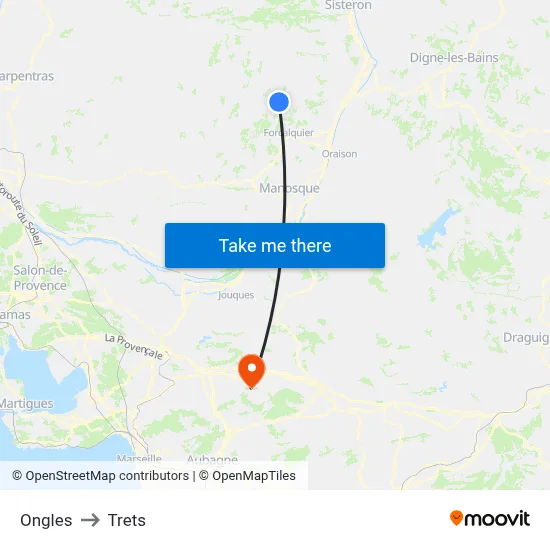 Ongles to Trets map