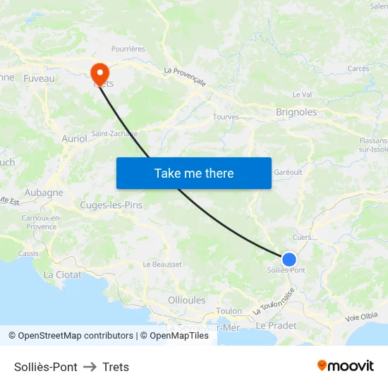 Solliès-Pont to Trets map