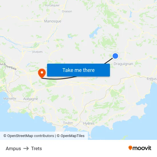 Ampus to Trets map
