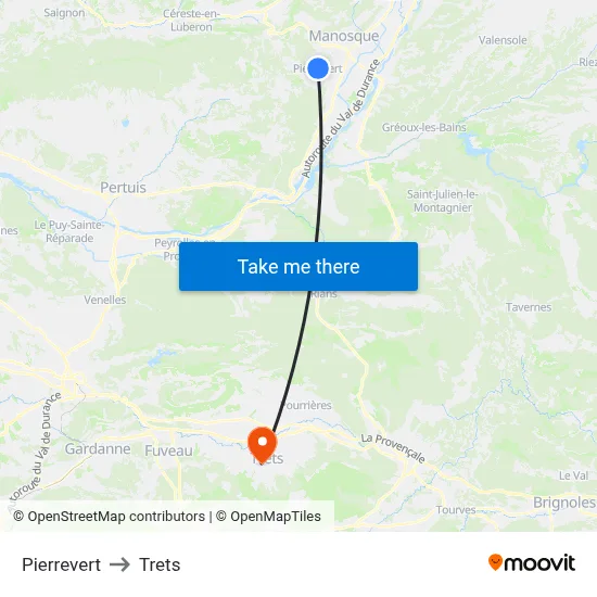 Pierrevert to Trets map