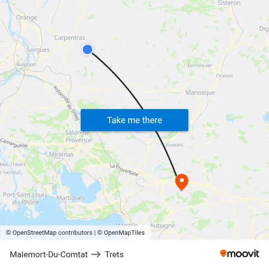 Malemort-Du-Comtat to Trets map