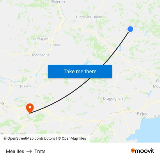 Méailles to Trets map