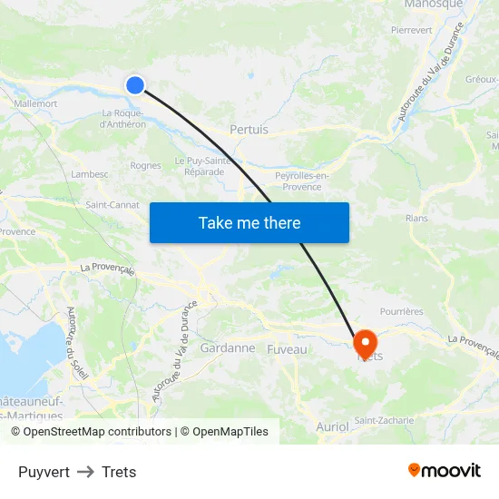 Puyvert to Trets map