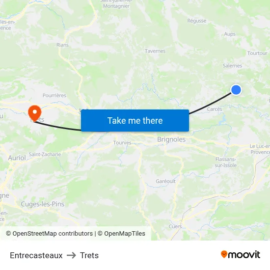 Entrecasteaux to Trets map